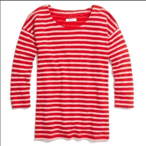 MADEWELL | Cozy Slub Red White Striped Top 3/4 Sleeve Women’s Size Small - Picture 1 of 13